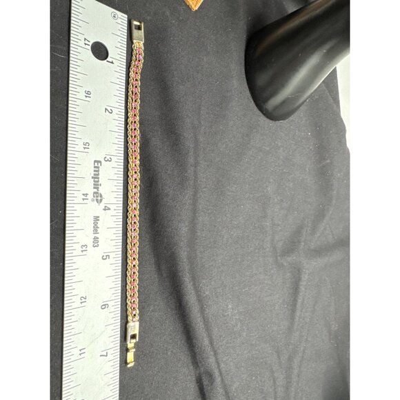 Vintage Gold Tone with Pink Stones Tennis Bracelet 7.25" Elegant & Timeless Jewe - Picture 2 of 6